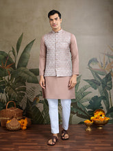 Pastel Brown kurta set with Sequence Self Weaving Jacquard Design Koti Work